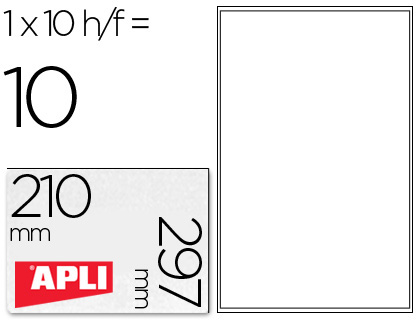 CJ10 hojas A4 10 etiquetas adhesivas Apli 10053 transparentes 210x297mm .inkjet